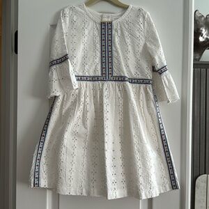 Girls White Eyelet Dress Folk Style Scallop Sleeves - Hanna Andersson